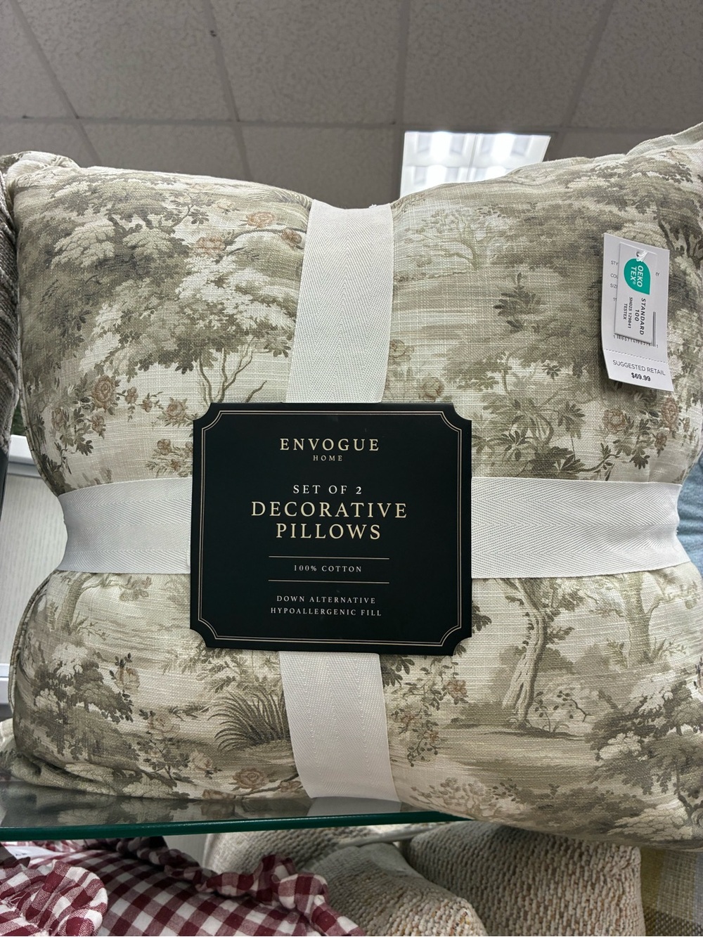 Envogue Green and Cream Toile Decorative Pillow Set - 2 Pack